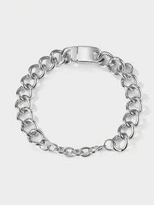 Kryxie 1 Buah Kalung Choker Rantai Curb Tebal Warna Emas untuk Wanita, Choker Manset dengan Gesper Magnetik - Perak - View 2