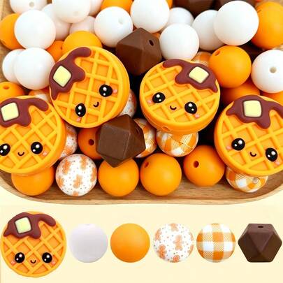 27 Pcs Lmitation Cookies Silicone Beads Loose Beads Waffle Grid Pattern Silicone Beads, Suitable For Jewelry Decoration Bead Accessories, Used For Earrings, Necklaces, Bag Chains, Beaded Pens, Phone Charms, Beaded Makeup Brushes, And Other DIY Kit Making Accessories.