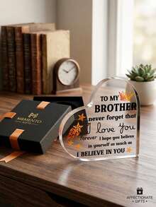 1pc Heart Acrylic Plaque To My Brother Inspirational Quotes Keepsake Decorative Desk Ornament For Office Table Shelf Decor Encouragement Graduation Birthday Christmas Gift For Best Brother From Sister Or Brother - 1pc - View 1