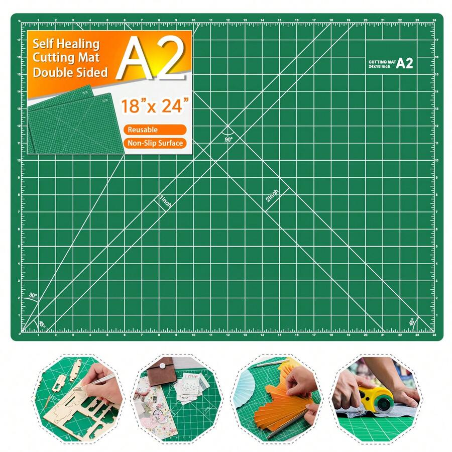 Self Healing Cutting Mat 18"X24", A2, Rotary Fabric Cutting Mat For Sewing, Quilting, Crafts & DIY, Double Sided Green - Green - View 1