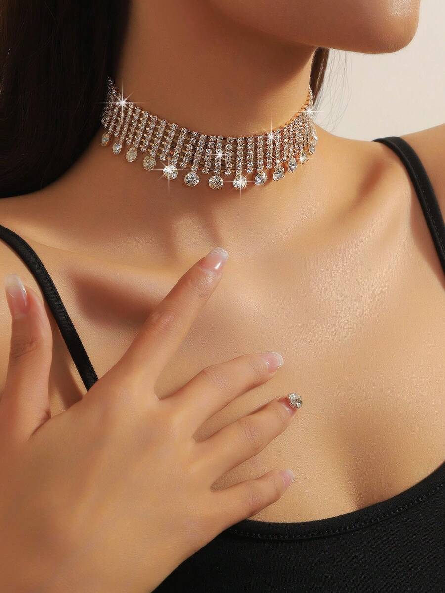 Dây chuyền choker đính đá nhiều lớp thời trang, dây chuyền cô dâu, trang sức dự tiệc hàng ngày, quà tặng Ngày của Mẹ, Ngày Valentine. - Nhiều màu - Xem 1