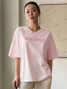 Camiseta Personalizada  de Hombros Caídos con Estampado de Letras, Estilo Preppy para Verano - Blanco - Ver 4