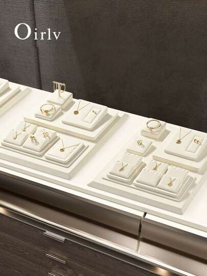  Oirlv Beige Ultra-Fine Fiber Jewelry Display Stand, Fashion Ring, Bracelet, Earring, Necklace Counter Display Jewelry Props