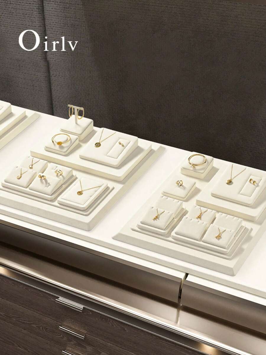 Oirlv 米色超细纤维首饰展示架 时尚戒指手镯耳环项链柜台展览首饰展示道具 - 米色 - 查看 1