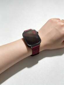 1pc Women's Silicone Watch Band, Compatible With Redmi Watch 6/5/4, Rose Embossed Pattern, Casual Breathable Silicone 8-Shaped Buckle Strap, Wristband Accessory Compatible With Mi Band 8Pro/9Pro - Burgundy - View 2