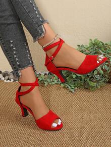Giày sandal cao gót cỡ lớn dành cho nữ, giày cao gót đế dày hở mũi, sandal thời trang thanh lịch, thoải mái, thích hợp cho kỳ nghỉ. - Đỏ - Xem 3