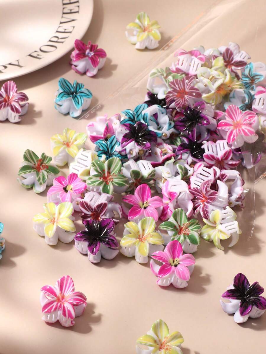10/20/30 piezas Pinzas para el cabello con flores de margarita a rayas apagadas, Pinzas para el flequillo minimalistas y lindas, Color aleatorio, Festival, Fiesta - Multicolor - Ver 1
