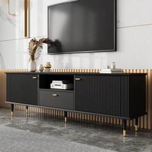 TV Cabinet With Open Compartments And Drawers, Lacquered Textured Surface, Soft-Close Hinges - Black - 查看 3