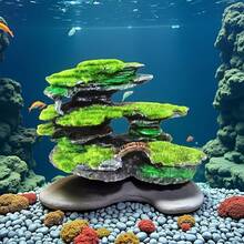 1件逼真树脂水族箱装饰品 - 草木覆盖的山地景观，带桥梁隧道，多层鱼缸装饰，天然石材设计，丰富水生栖息地 - A - 查看 7