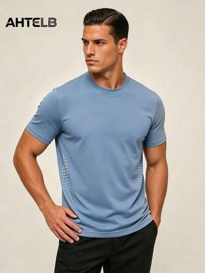  AHTELB Men's Ice Silk Quick-Dry Short Sleeve T-Shirt, Summer Breathable Mesh Sports Top, Cooling Fitness Workout Half Sleeve Tee