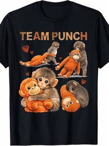 Monkey Punch Tee relajado de las mujeres, mangas cortas y cuello de la tripulación para la comodidad durante todo el año - Negro - Ver 2