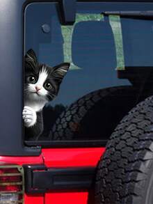 1pc Cat Peeking Through Glass Sticker, Cute Cartoon Cat Peeking Through Window Decal, Vinyl Sticker Suitable For Windows, Cars, Trucks, Doors, Toilets, Laptops - D - View 1