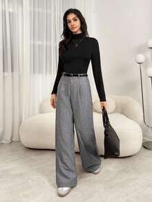 Tall Pantalones plegados elegantes con bolsillos para maestras, pantalones grises de otoño/invierno de talle alto, pantalones anchos, pantalones sueltos, pantalones holgados, pantalones grises para negocios y profesionales, pantalones anchos para mujer, ropa de mujer para otoño e invierno, ropa de salida para mujer - Gris - Ver 10