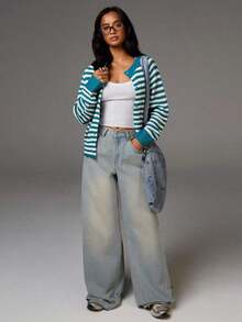 Cárdigan ligero a rayas para mujer, estilo casual para ir al trabajo, cárdigan a rayas para mujer, cárdigan de verano, cárdigan verde azulado, cárdigan blanco para otoño/invierno. - Multicolor 2 - Ver 6