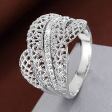 1 pieza Anillo de diseño de línea hueca geométrica minimalista y de banda ancha, regalo casual para mujeres - Multicolor - Ver 13