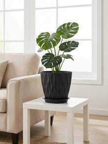 1/2pcs Durable Wavy Plastic Flower Pots, Suitable For Indoor And Outdoor Planting, With Drainage Holes And Trays, Suitable For Carnivorous Plants, Ficus, Black Leaf Plants And Other Indoor Plants Textured Flower Pots - K - View 4