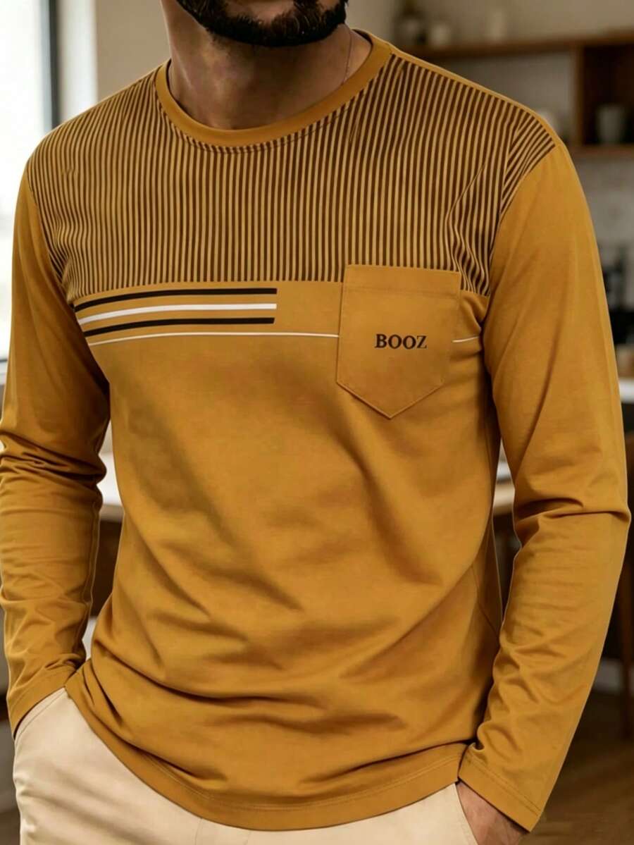 BOOZ Long-Sleeved T-Shirt With Pocket - 芥末黃 - 查看 1