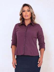 Slim Fit 3/4 Sleeve Shirt | Blouse | Evangelical Fashion | Women's Blouse | Plus Size - 紫色 - 查看 4