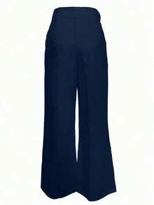 Pantalones casuales de pierna recta y cintura alta de moda para mujer, primavera - Azul marino - Ver 4