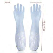 1 Pair Daisy Print Long Waterproof Dishwashing Gloves, Oil-Proof Kitchen Cleaning Gloves - A - View 12