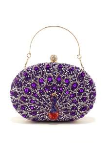 Bolso de mano de noche con strass de acrílico para y boda, bolso de hombro con cadena popular adornado con strass - Albaricoque - Ver 4