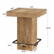 LITTLE TREE Bar Table, 39.76" Tall Counter Height Pub Table For Cocktail Coffee Bistro, Square High Top Bar Table With Metal Footrest, Home Bar Units  For Home Kitchen, Dining Room - 淺棕色 - 查看 8