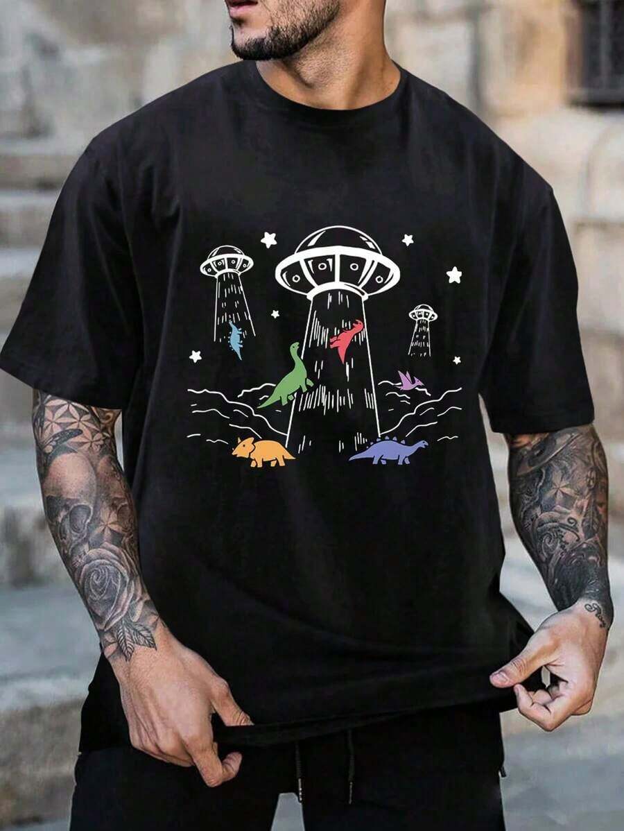 Hombres Camiseta con estampado de dibujos animados - Negro - Ver 1