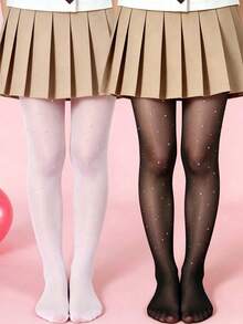 2pcs Girls' Sweet Rhinestone Design Thin Pantyhose For Spring/Summer, Girls' Breathable Snug Leggings For Summer Outdoor Activities - Multicolor - View 6