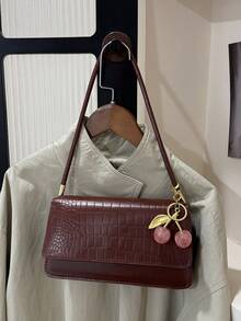 Fashion Crocodile Embossed Flap Bag Shoulder Bag - Brown - View 8