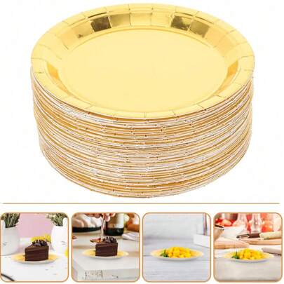 Bộ 10/20/30 đĩa bánh dùng một lần mạ vàng, đường kính 7 inch, đĩa tráng miệng bằng giấy, đồ dùng gia đình, phụ kiện bánh đa năng cho sinh nhật, đám cưới, tiệc cưới và các dịp lễ kỷ niệm.