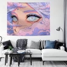 1 Tấm thảm treo tường in hình đám mây hoạt hình và đôi mắt bé gái, chất liệu polyester, dùng trang trí phông nền, trang trí tường, trang trí phòng khách, phòng ngủ, nhà cửa, trang trí tiệc, vải treo có hiệu ứng rèm, kèm theo 3 đinh tường và 2 kẹp. - Nhiều màu - Xem 5