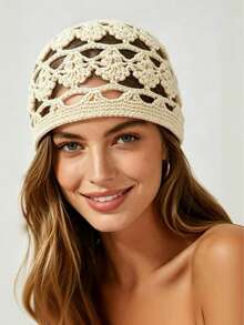 1 chiếc mũ len móc nhẹ thời trang mùa xuân/thu dành cho nữ, thích hợp cho đi biển và phong cách boho. - A - Xem 1