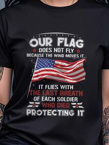 [Patriotic T-Shirt] 100% Women'S Plus Size Patriotic American Flag T-Shirt | Breathable Casual Tee With Military Tribute Design, Round Neck Short Sleeve Top For Daily Wear & Street Fashion - Father'S Day Gift Idea, American Flag Additions, B - 黑色 - 查看 1