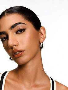 Kryxie 1 Pair Retro Chic Geometric Leopard Print Unique Elegant Personalized Hoop Earrings For Women, Suitable For Parties And Gatherings - Silver - View 2