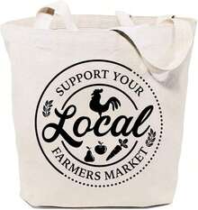 Bolsa de Lona para el Mercado de Agricultores, Estética de Agricultura Local, Bolsa Casual para Uso Diario - Blanco - Ver 2