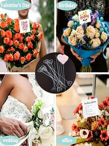 80/1入 心形花卡夾 - 耐用塑料，心形頭花卡夾棒，直頭花卡夾，適用於花藝布置、花束、婚禮裝飾，多用途，適合情人節、訂婚、新娘派對、婚禮中心裝飾、生日派對、照片展示、花卉包裝花束配件 - 單色 - 查看 9