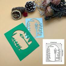 1pc Winter Forest Streetlight Carbon Steel Die Cut, Holiday Theme Stencil For Handmade Spring Cards & Scrapbook Embellishments - Silver-white - View 3