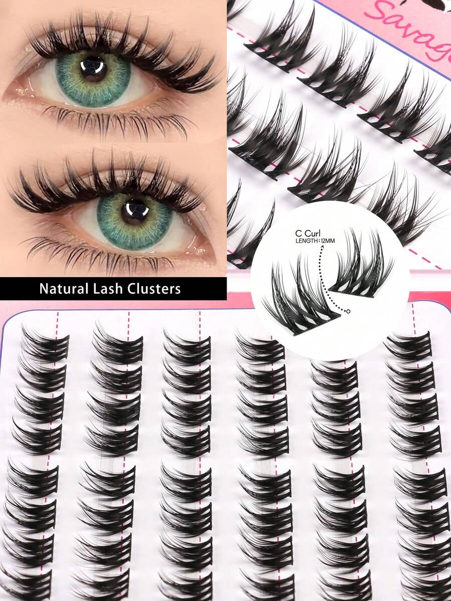 48 piezas GROINNEYA de pestañas postizas naturales DIY con diseño de girasol, abanicadas y cruzadas, suaves y únicas, reutilizables para realzar la mirada de los ojos. Adecuadas para maquillaje diario, manga y maquillaje dramático, fiestas, regalos y citas - C - Ver 1