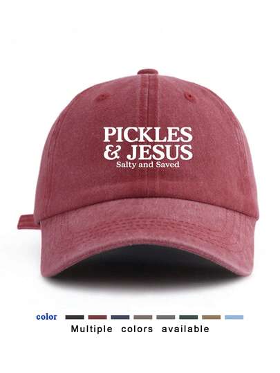 PICKLES& JESUS Funny Slogan Graphic Print Baseball Cap, Outdoor Sun Protection Hat, Adjustable Snapback Cap For Casual Outdoor Sports, Suitable For Street And Daily Wear