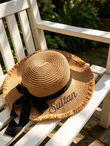 Customized Straw Hat With Embroidered Name, Summer Sun Protection Hat, Fashion Hat, Couples Hat, Unique Summer Style, Handmade Embroidery, Tight And Neat Stitching, Vibrant Colors, One-Of-A-Kind Embroidered Hat, Durable Straw Hat, Convenient To Carry, Suitable For Travel, Sun Protection, Singles Party Gift, Birthday Gift, Valentine's Day Gift - Multicolor - View 8
