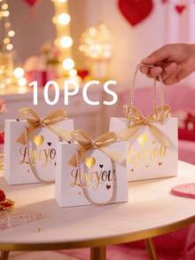 10pcs/Set Handled Thank You Gift Bags, 5.5 X 2.4 X 4.7 Inches, Gold Foil Thank You Small Paper Bags For Party, Gift, Christmas, Wedding, Birthday (Pink) - View 31
