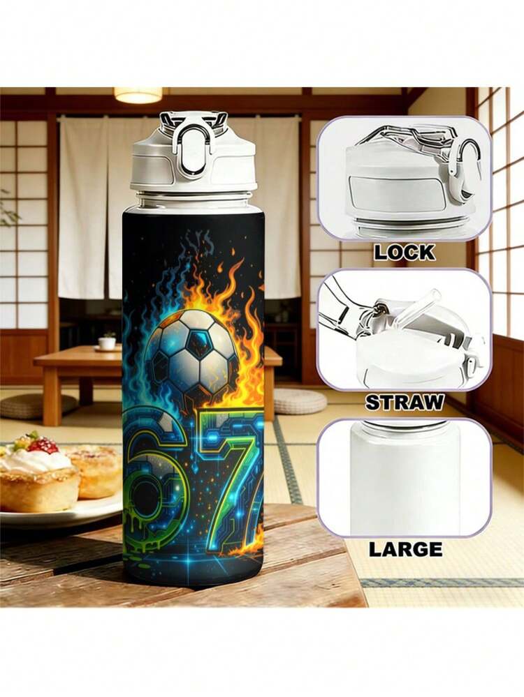 Bình nước nhẹ, chống rò rỉ 25,9oz, thiết kế hình quả bóng đá và ngọn lửa, cao 170,18cm, bình nước thể thao, cốc du lịch, bình nước tái sử dụng, bình nước tập gym, bình nước ngoài trời, chống rò rỉ, dễ mang theo. - Nhiều màu - Xem 4