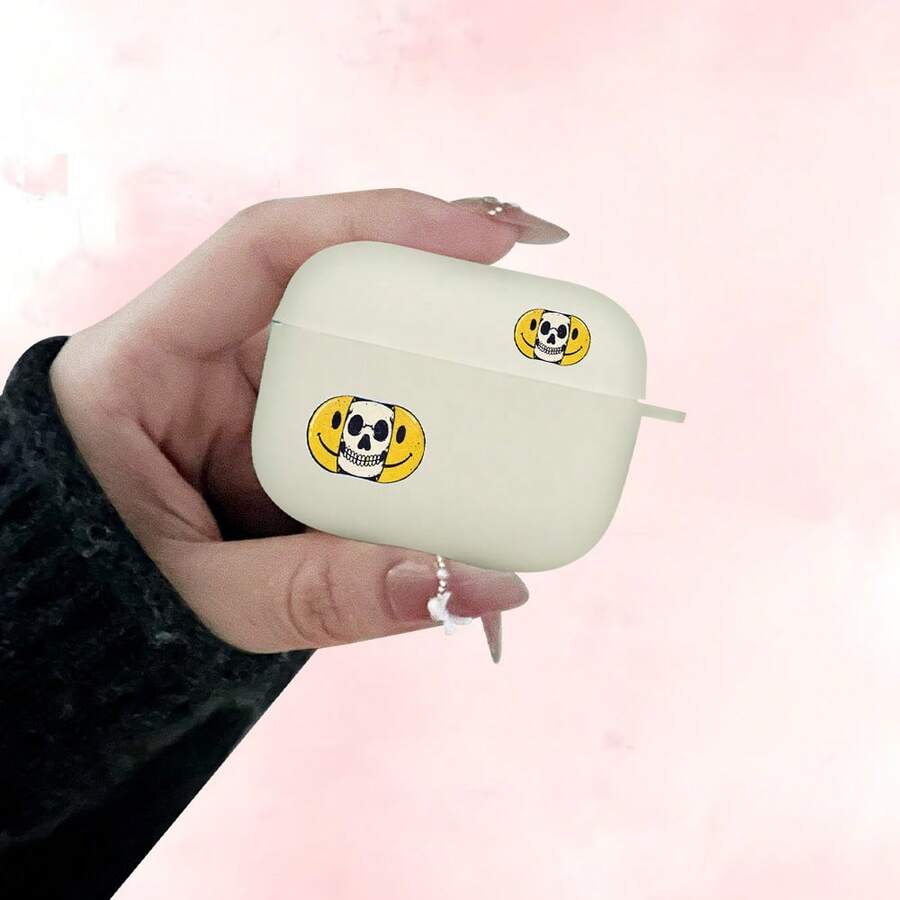 Skull Pill Smiling Face Pattern Glow-In-The-Dark Matte White Earphone Case Protective Cover, Anti-Drop Soft Shell Compatible With Apple 1/2/3/4, Compatible With Airpods Pro 2nd/3rd/4th Gen Wireless Bluetooth Headset Glow-In-The-Dark Matte White New Version, Compatible With Apple 2nd Gen Protective Case - White - View 1