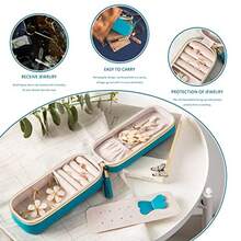 BONNY DODO - Caja organizadora de joya de viaje pequeña para ujer con piel intético portátil con copartiento para collare anillo arete caja de regalo de lujo. Azul verde - Azul y Verde - Ver 7