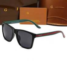 GG Brand Retro  For Men And Women With Square Frames, Fashionable - C3 With Green and Red Stripes and Gray Accents, Featuring a Logo. - View 4
