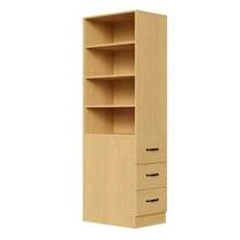 Extra-Narrow 180cm High Bookcase With Side Drawers - Adjustable Shelves, Interchangeable On The Left And Right, Ideal For Small Spaces - Sideboard, Living Room Furniture, Bookcase - 自然色 - 查看 6