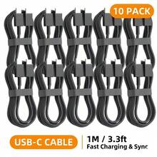 10条PD 100W USB Type-C转C快充线，适用于S22 S23 S24 S25 Plus Note Ultra A53 A54充电数据线 - 10 PCS - 查看 1