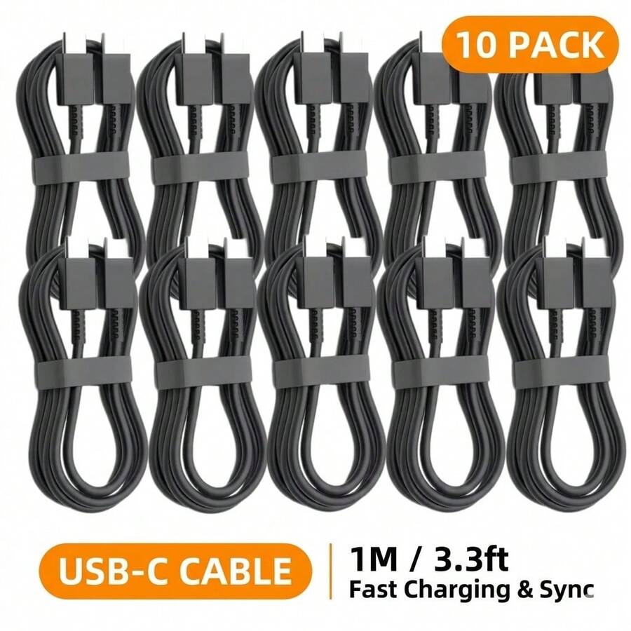 10条PD 100W USB Type-C转C快充线，适用于S22 S23 S24 S25 Plus Note Ultra A53 A54充电数据线 - 10 PCS - 查看 1
