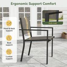 AOXUN 7 Piece Garden Dining Set For 6, Outdoor Dining Set With 6 Stackable Textilene Chairs And1 Rectangular Metal Table, Texteline Seats, Decorative Armrests For Balcony, Patio, Terrace, Brown - Brown - View 4