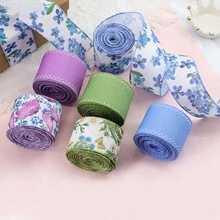 1/2 Roll Blue Floral Butterfly Decorative Ribbon Set, Polyester Fiber Craft Ribbon Suitable For Wedding, Bouquet Wrapping, Gift Packaging, Holiday Decoration, Clothing Sewing Decoration, Making Bows And More - Multicolor - View 9